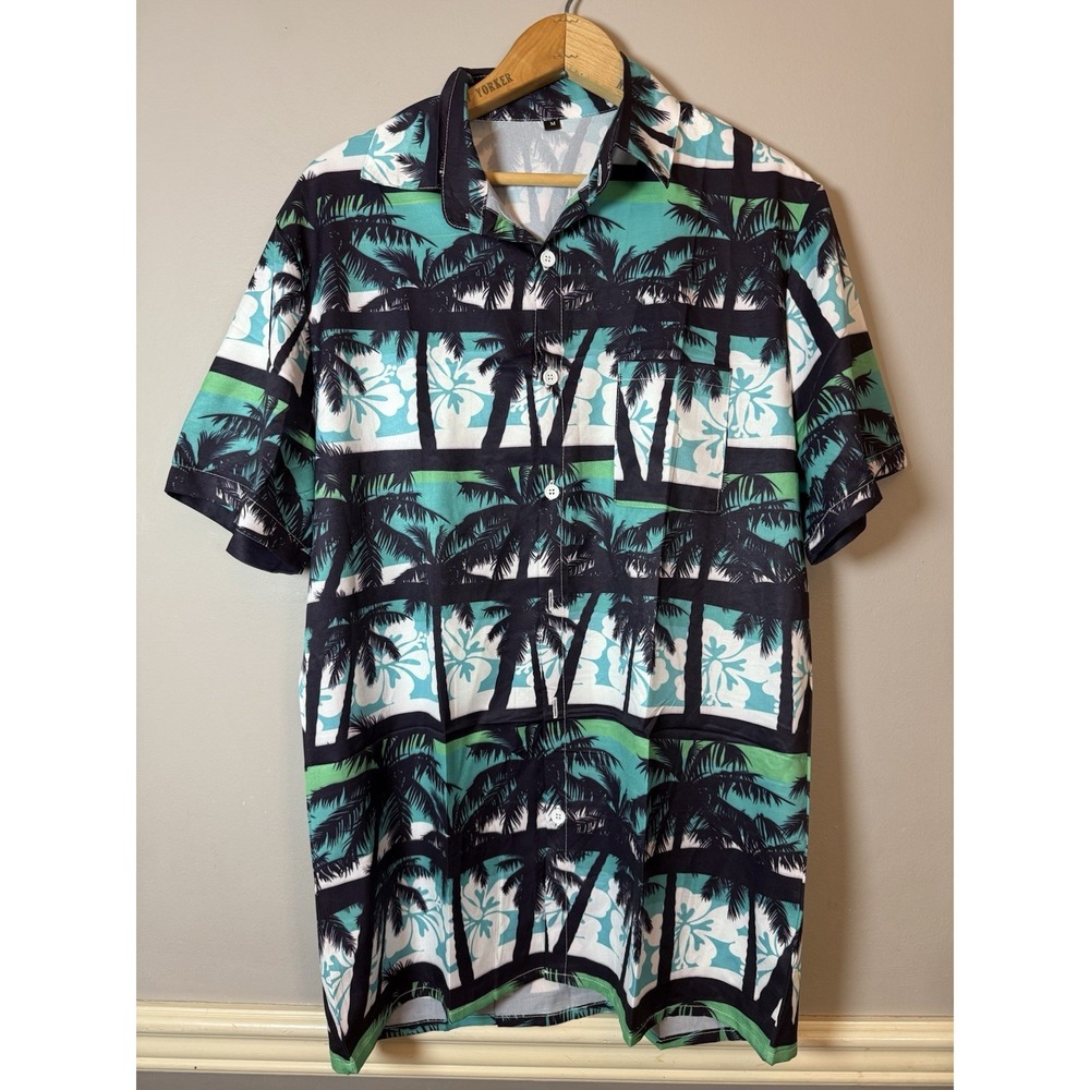 KYKU Mens Shirt Medium Palm Trees Print Button Down‎ Short Sleeve Hawaiian Trip